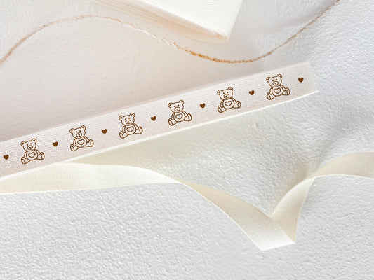 Teddy Bear Cotton Ribbon - 3/8" (10 mm), 10 yards (9 m) Baby Shower & Gift Wrapping Twill Tape