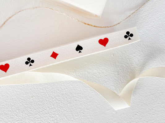 Playing Cards Cotton Ribbon - 3/8" (10 mm), 10 yards (9 m) Casino Theme Twill Tape for Game Night & Poker Party Decor