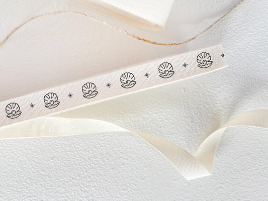 Seashell Cotton Ribbon - 3/8" (10 mm), 10 yards (9 m) Nautical Twill Tape for Jewelry Packaging & Handmade Gift Wrapping