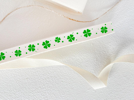 Lucky Clover Cotton Ribbon - 3/8" (10 mm), 10 yards (9 m) Eco-Friendly Twill Tape for St. Patrick’s Day, Thanksgiving & Gift Wrapping