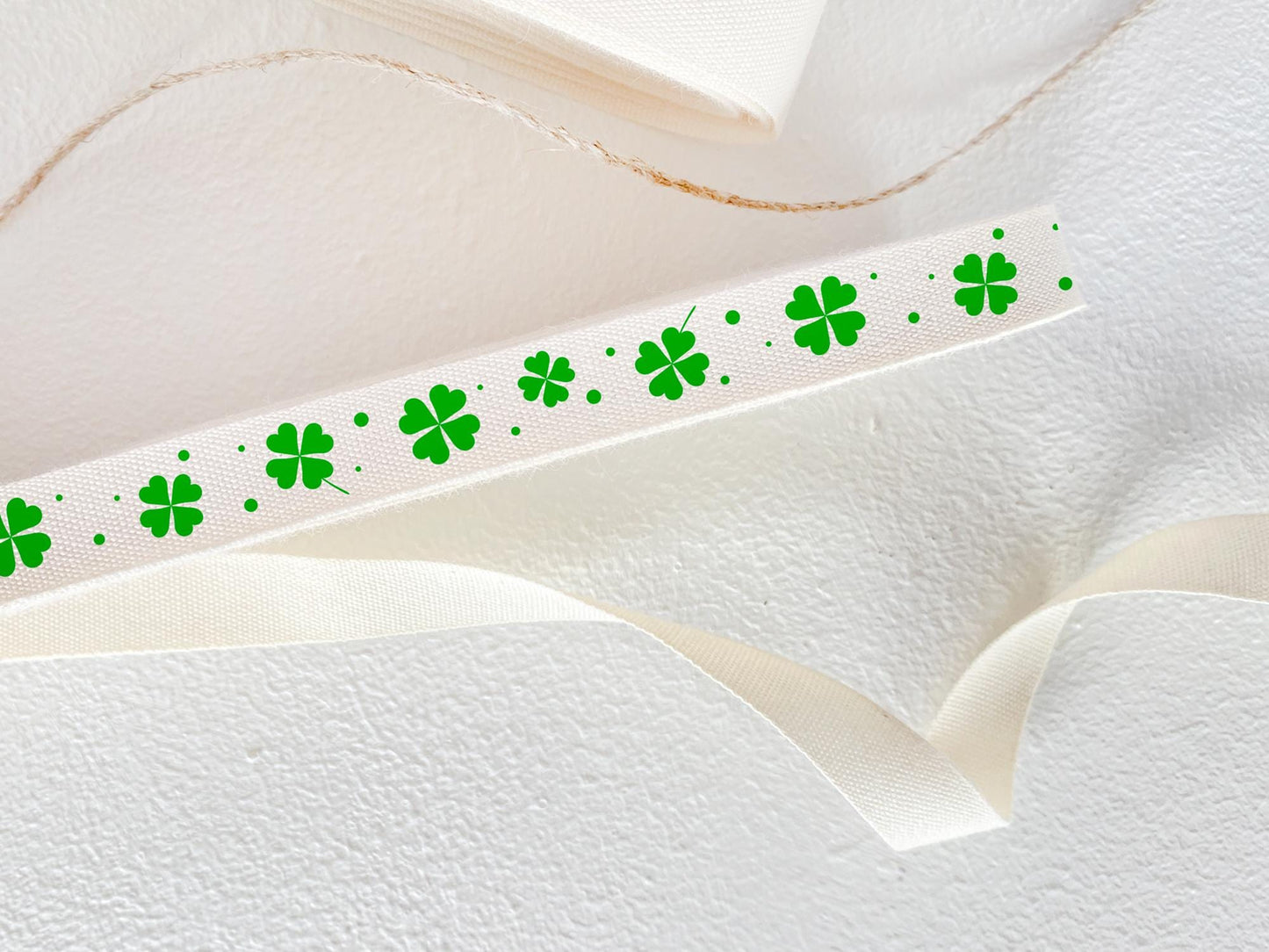Lucky Clover Cotton Ribbon - 3/8" (10 mm), 10 yards (9 m) Eco-Friendly Twill Tape for St. Patrick’s Day, Thanksgiving & Gift Wrapping