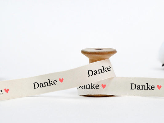 Danke Ribbon - 5/8” (15 mm), 10 yards (9 m) German Cotton Tape for Thank You Notes, Customer Gifts, Party Favors, Boutique Packaging
