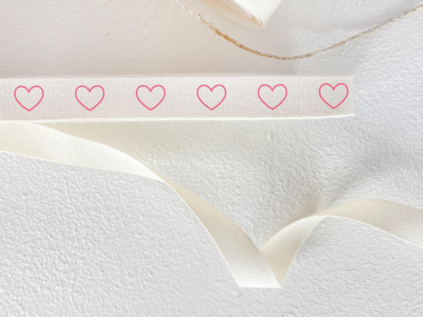 Pink Outline Heart Cotton Ribbon - 3/8" (10 mm), 10 yards (9 m) Romantic Twill Tape for Weddings, Valentine's Gifts & Handmade Packaging