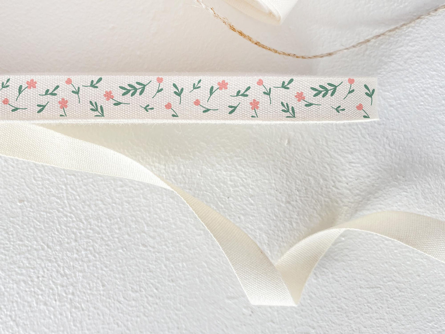 Coral Tiny Flowers Cotton Ribbon - 3/8" (10 mm), 10 yards (9 m) Delicate Floral Tape for Spring Gift Wrapping & Botanical Packaging