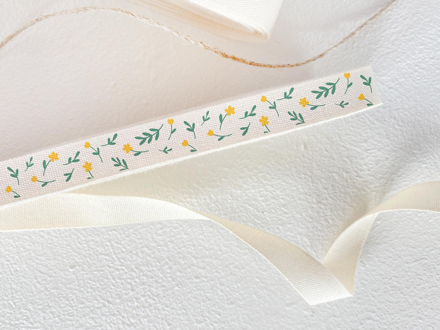 Yellow Dainty Flowers Cotton Ribbon - 3/8" (10 mm), 10 yards (9 m) Mini Floral Tape for Rustic Spring Wrapping & Homemade Packaging