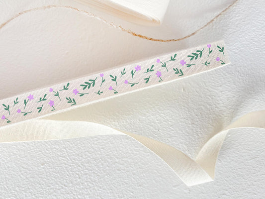 Lavender Tiny Flowers Cotton Ribbon - 3/8" (10 mm), 10 yards (9 m) Soft Floral Wrapping Tape for Calm & Elegant Gift Presentation