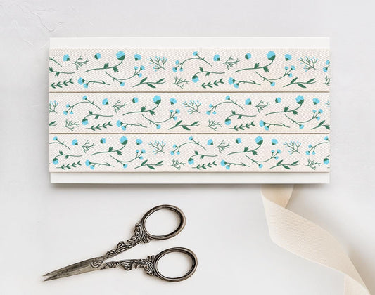 Blue Floral Cotton Ribbon – 5/8” (15 mm) Marine-Inspired Summer Twill Tape for Handmade Packaging & Gift Wrap