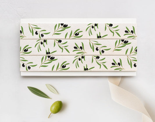 Olive Branch Cotton Ribbon - 5/8” (15 mm) Green Leafy Natural Cotton Tape for Mediterranean Gift Wrapping & Rustic Decor