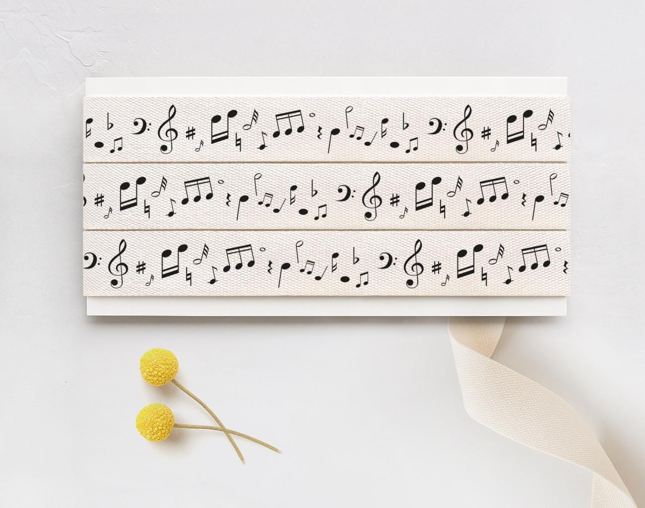 Musical Notes Printed Cotton Ribbon - 5/8” (15 mm) Black Music Symbol Cotton Tape for Gift Wrapping, DIY Crafts & Music Events