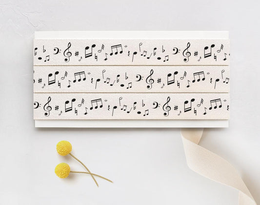 Musical Notes Printed Cotton Ribbon - 5/8” (15 mm) Black Music Symbol Cotton Tape for Gift Wrapping, DIY Crafts & Music Events