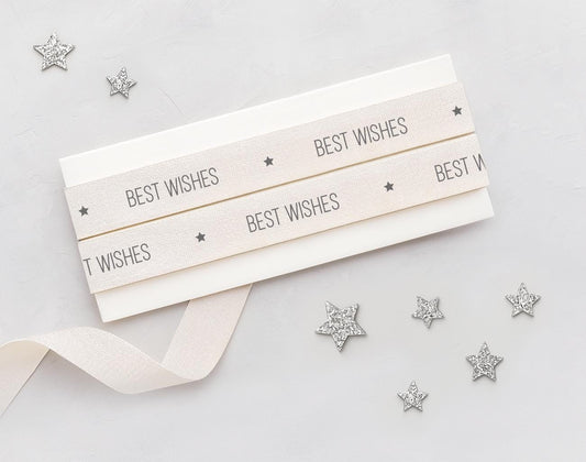 Best Wishes Ribbon - 5/8” (15 mm), 10 yards (9 m) Cotton Tape for Handmade Gifts, Boutique Packaging, Special Occasion Wrap, Gift Boxes