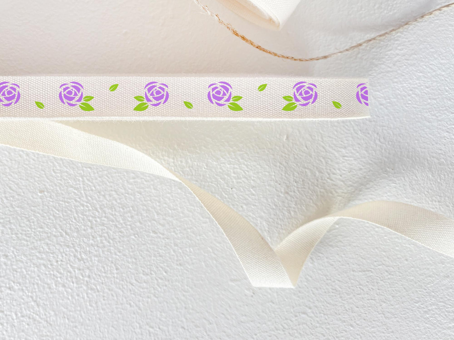 Lilac Rose Printed Cotton Ribbon - 3/8" (10 mm), 10 yards (9 m) Floral Twill Tape for Spring Weddings, Gift Wrapping & Crafting