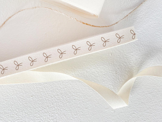 Beige Bow Cotton Ribbon - 3/8" (10 mm), 10 yards (9 m) Natural Twill Tape for Handmade & Eco-Friendly Packaging