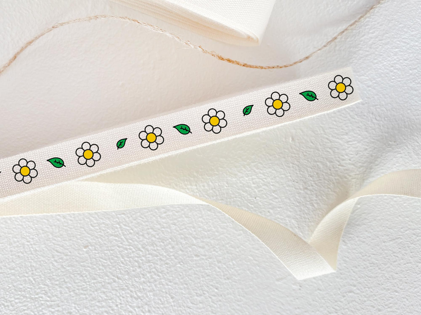 Daisy Printed Cotton Ribbon - 3/8" (10 mm), 10 yards (9 m) Spring Floral Twill Tape for Wedding & Gift Wrapping