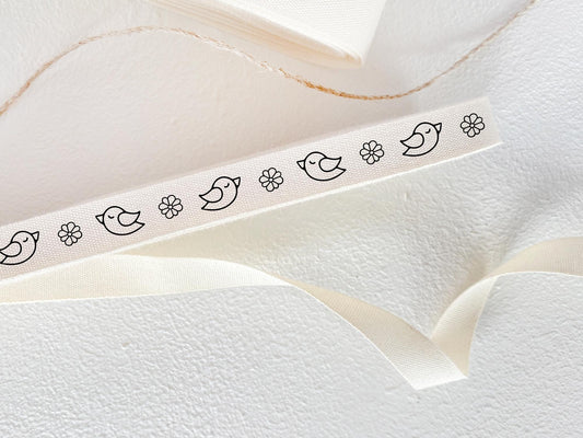 Bird Cotton Ribbon - 3/8" (10 mm), 10 yards (9 m) Eco-Friendly Twill Tape for Handmade Crafts & Nature-Inspired Packaging