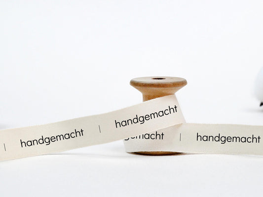 Handgemacht Ribbon - 5/8” (15 mm), 10 yards (9 m) Eco-Friendly German Cotton Tape for Handmade Goods, Sustainable Packaging, Crafts