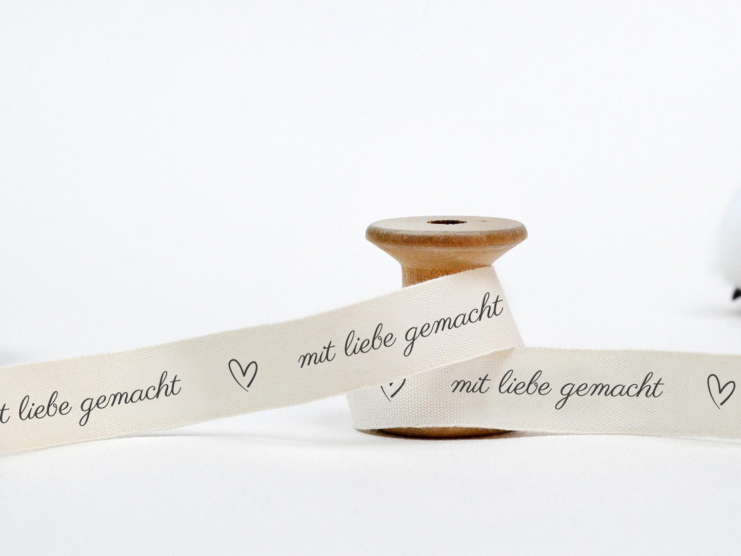 Mit Liebe Gemacht Cotton Ribbon - 5/8” (15 mm), 10 yards (9 m) Handmade Packaging Tape for Artisan Gifts, Natural Branding, Special Wrapping