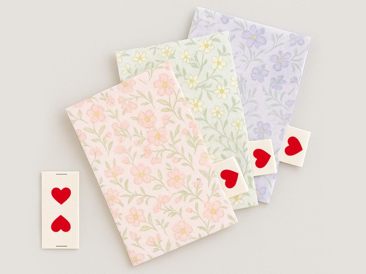 Red Heart Sewing Labels – 20 pcs Folded Cotton Tags for Wedding Gifts, Valentine’s Packaging & Handmade Women’s Items