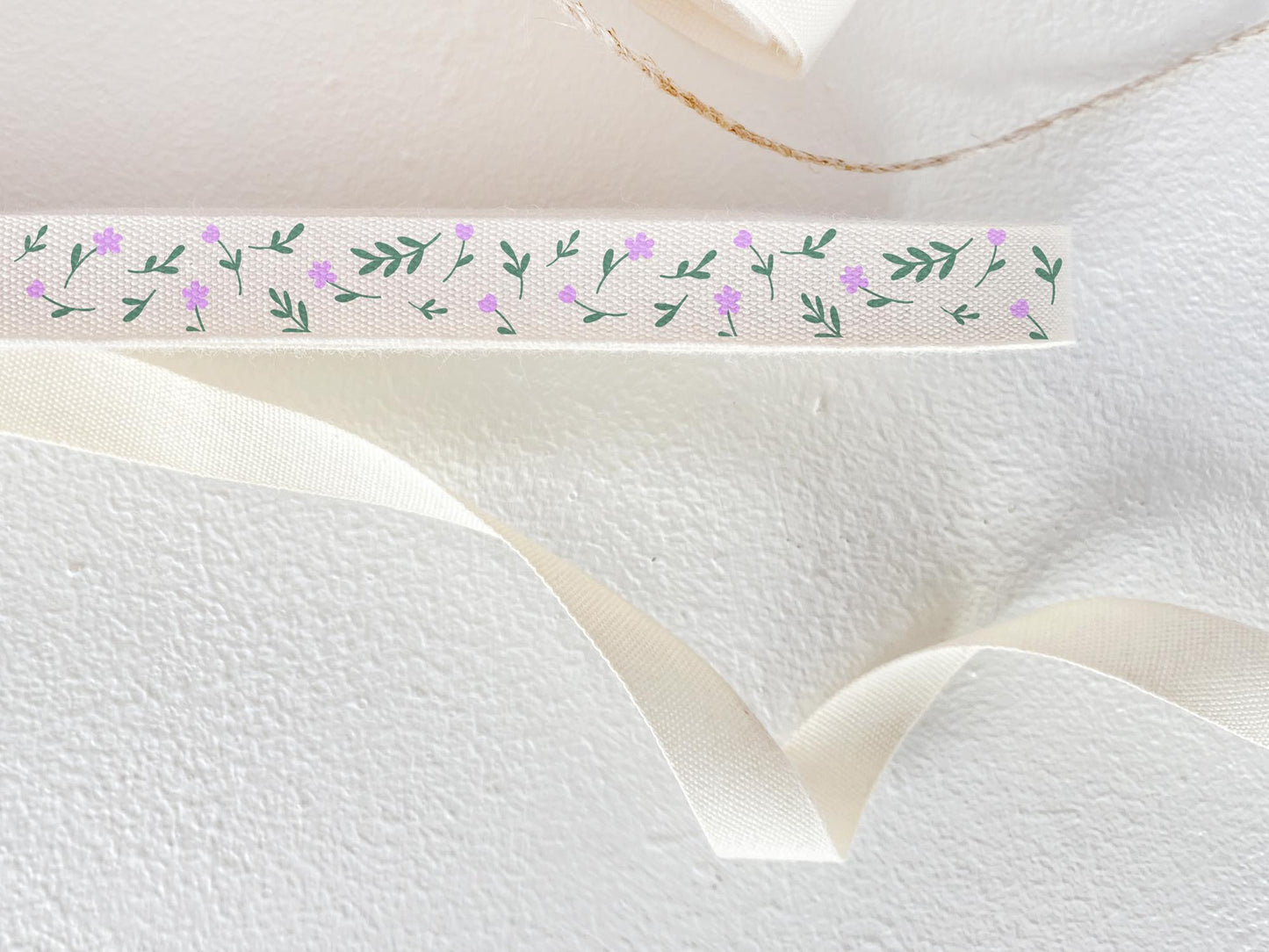 Lavender Tiny Flowers Cotton Ribbon - 3/8" (10 mm), 10 yards (9 m) Soft Floral Wrapping Tape for Calm & Elegant Gift Presentation
