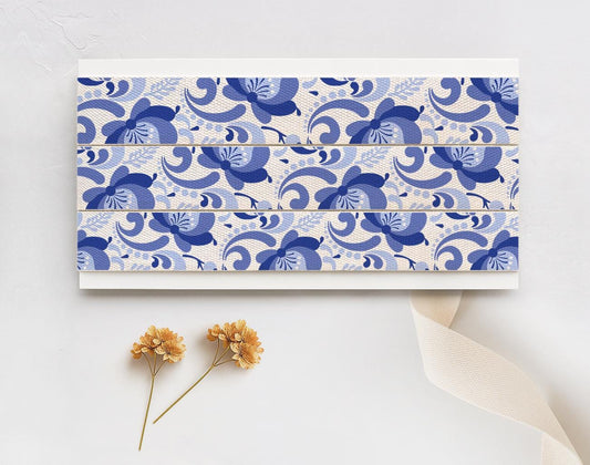Blue Porcelain Swirl Cotton Ribbon - 5/8” (15 mm), 10 yards (9 m) Flowery Tape in Blue & White for Artistic Wrapping, Gifts, Packaging