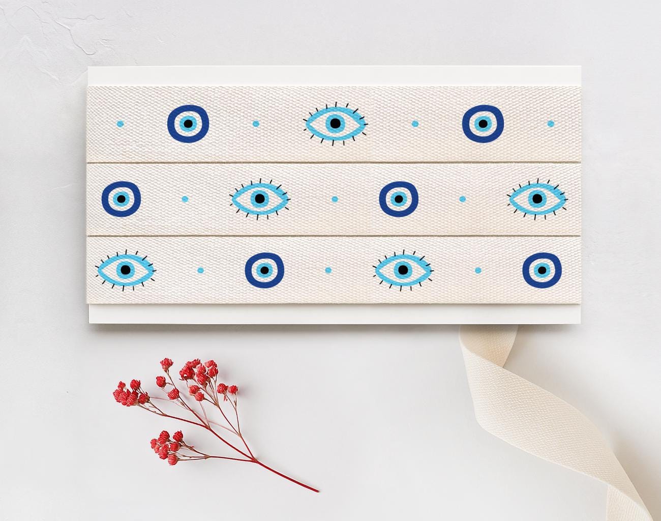 Blue Evil Eye Cotton Ribbon - 5/8" (15 mm), 10 Yards | Nazar Amulet Tape for Gifts, Greek Wedding, Lucky Favor Wrap