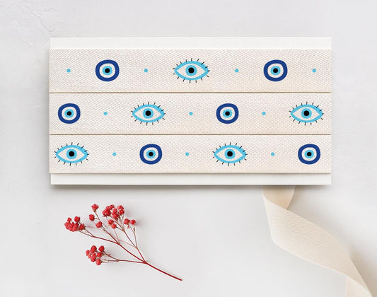 Blue Evil Eye Cotton Ribbon - 5/8" (15 mm), 10 Yards | Nazar Amulet Tape for Gifts, Greek Wedding, Lucky Favor Wrap