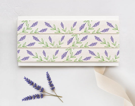 Lavender & Leaves Cotton Ribbon - 5/8” (15 mm) Purple Floral Printed Natural Cotton Tape for Spring-Summer Wrapping and Crafts