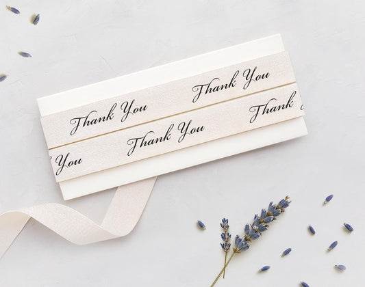 Thank You Cotton Ribbon - 5/8” (15 mm), 10 yards (9 m) Gift Wrap, Customer Thank You Tape, Wedding Favor, Small Business Packaging