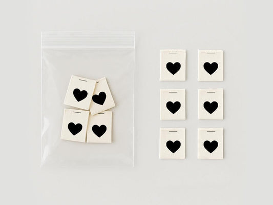 Black Heart Labels – 20 pcs Folded Natural Cotton Sewing Tags for Gift Wrapping, Handmade Creations & Textile Crafts