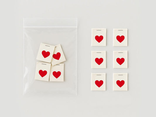 Red Heart Sewing Labels – 20 pcs Folded Cotton Tags for Wedding Gifts, Valentine’s Packaging & Handmade Women’s Items