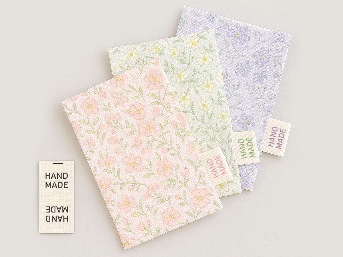 Color Handmade Sewing Labels – 20 pcs Folded Cotton Tags with Multicolor Text for Clothing, Garments, Fabric Crafts & Sewing Projects