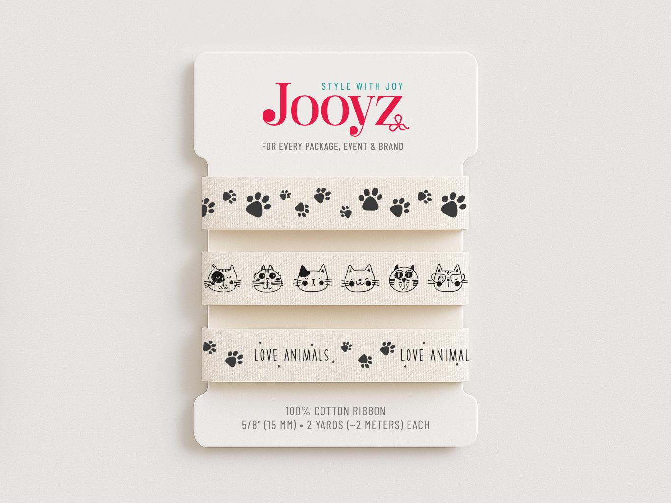 Pet Lover Ribbon Set | 3 Pack 5/8" (15mm) Cotton – Cats, Dog Paw, Love Animals – Wrapping, Packaging, Gift Baskets, Pet Shop, Animal Lovers