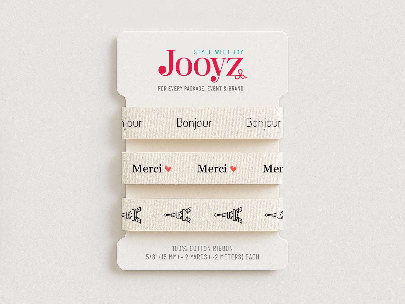 French Ribbon Set | 3 Pack 5/8" (15mm) Cotton – Bonjour, Merci Heart, Eiffel Tower – Wrapping, Packaging, Gift Baskets, Paris Theme