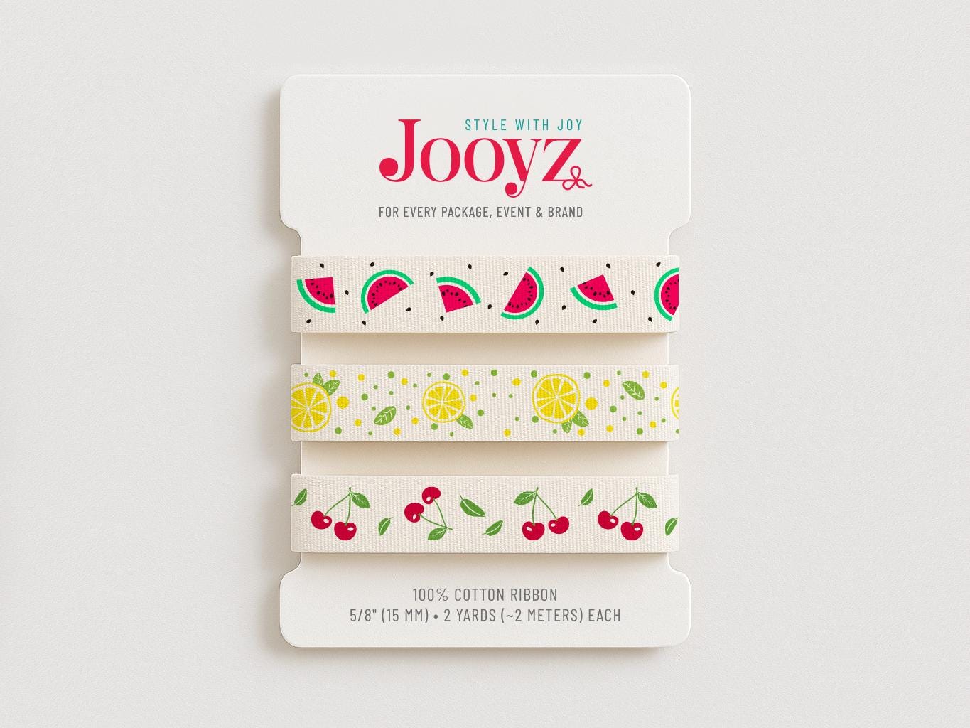 Summer Fruit Ribbon Set | 3 Pack 5/8" (15mm) Cotton – Watermelon, Lemon, Cherry – Gift Wrap, Summer Packaging, Party Favors, Picnic Decor