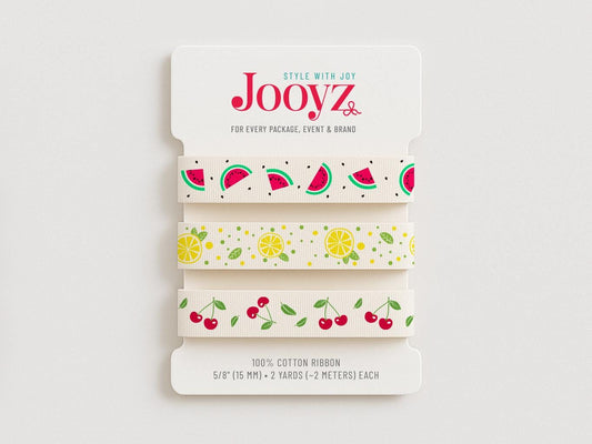 Summer Fruit Ribbon Set | 3 Pack 5/8" (15mm) Cotton – Watermelon, Lemon, Cherry – Gift Wrap, Summer Packaging, Party Favors, Picnic Decor