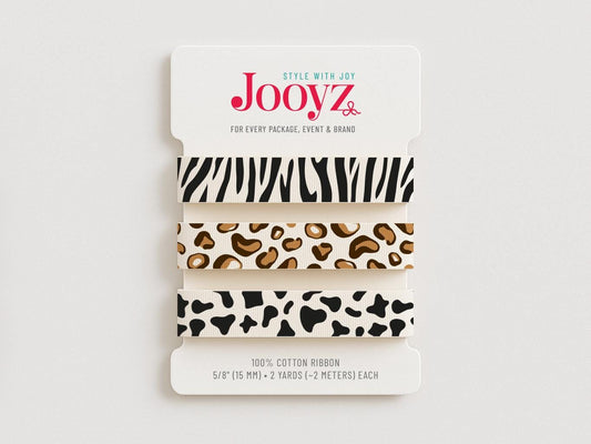 Animal Print Ribbon Set | 3 Pack 5/8" (15mm) Cotton – Zebra, Leopard, Cow Print Ribbon – Kids Safari Party Decor, Fashion Gift Wrap