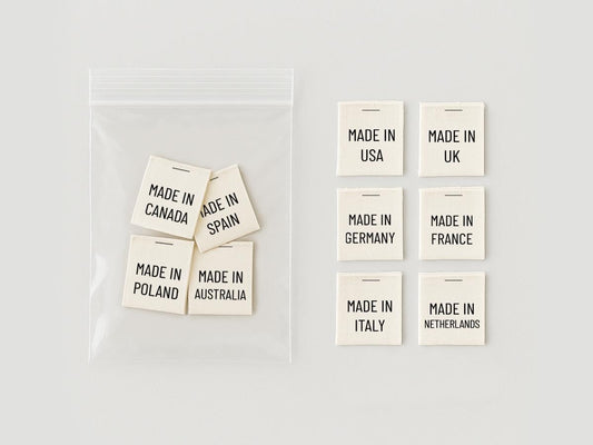 Made In Country Labels – 20 pcs Folded Cotton Garment Tags for Clothing, Sewing, Apparel, Textile Products & Country of Origin Labeling