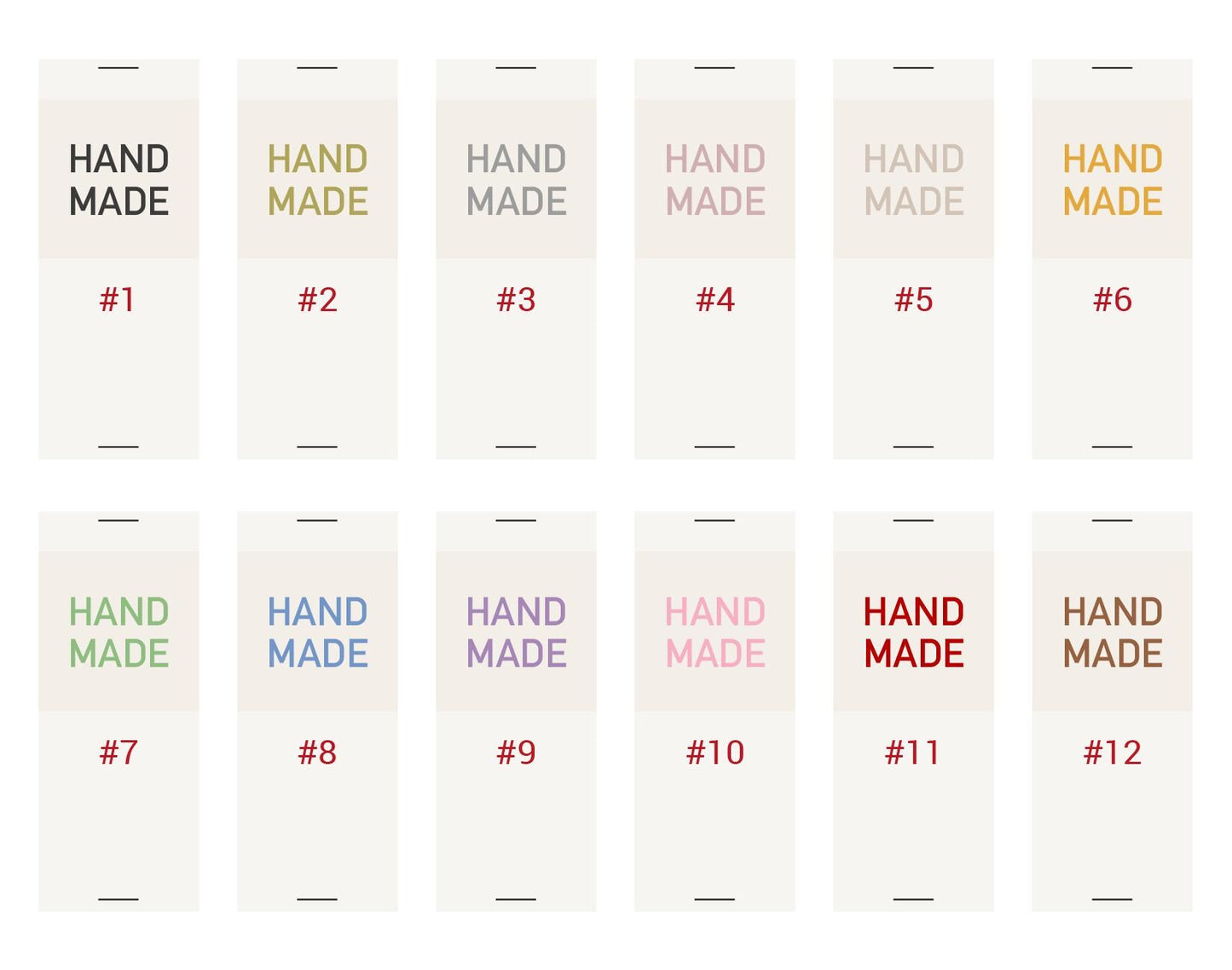 Color Handmade Sewing Labels – 20 pcs Folded Cotton Tags with Multicolor Text for Clothing, Garments, Fabric Crafts & Sewing Projects