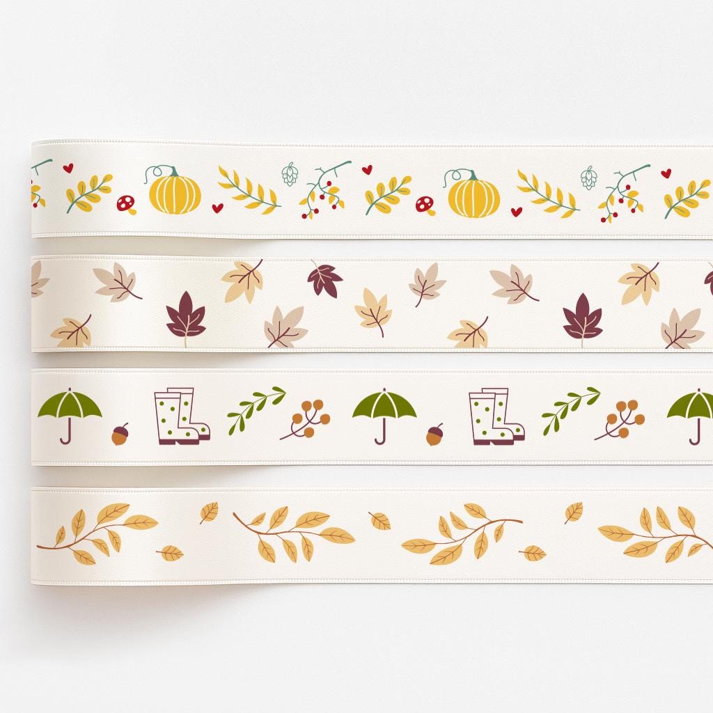 Fall Leaves Ribbon – 3/4” (20 mm) Double-Faced Satin with Autumn Leaf Pattern for Wreaths, Gift Wrap, Thanksgiving and Seasonal Decor