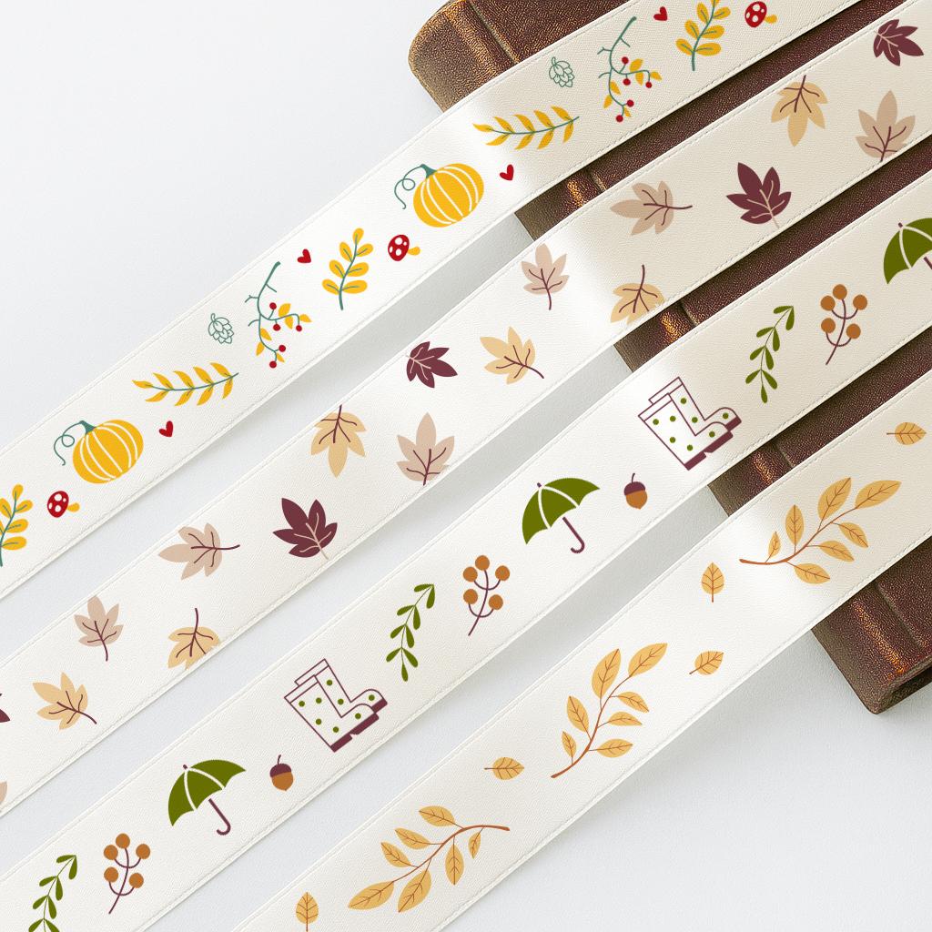 Fall Ribbon Set – 4 pcs (20 yards / 18 m Total) Satin Ribbons with Pumpkins, Leaves for Gift Wrap, Halloween Crafts & Autumn Wreaths