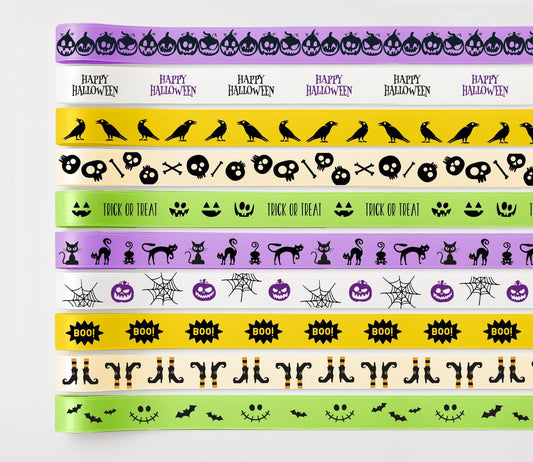 Halloween Ribbon Set – 10 pcs (50 yards / 45 m) Total Satin Ribbons for Halloween Crafts, Fall Gift Wrap, Party Decorations & Autumn Wreaths