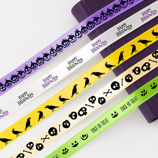 Halloween Ribbon Set – 10 pcs (50 yards / 45 m) Total Satin Ribbons for Halloween Crafts, Fall Gift Wrap, Party Decorations & Autumn Wreaths