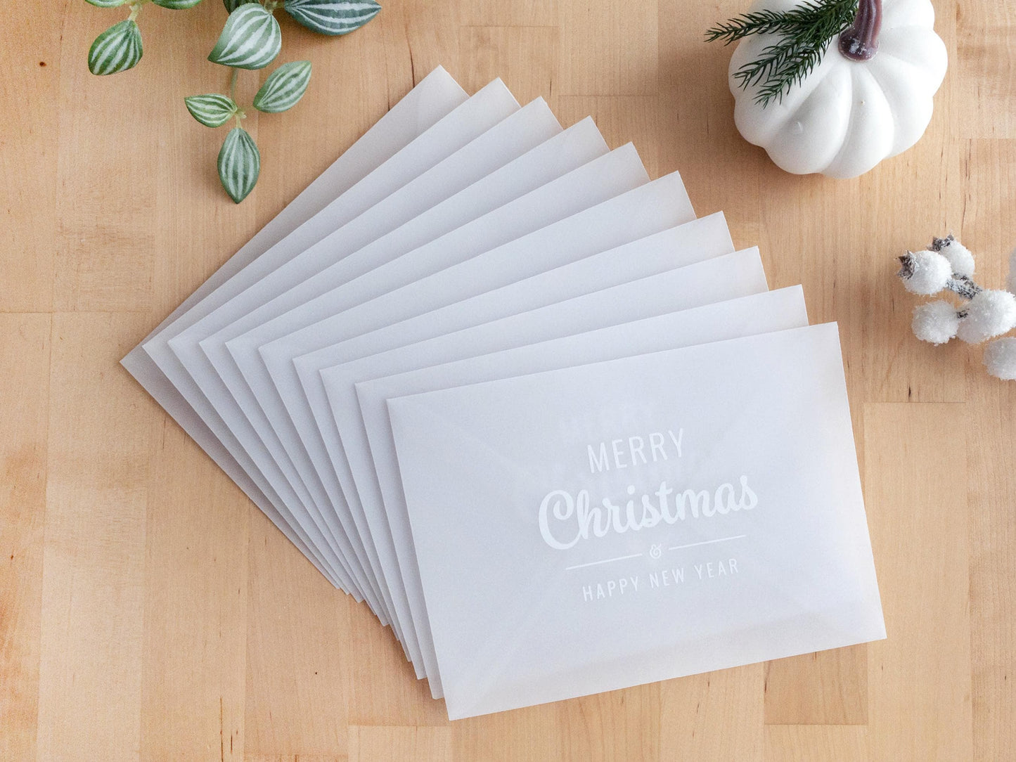 Merry Christmas & Happy New Year Envelopes – 20 pcs Clear Vellum Envelope for Holiday Cards, Greetings, Invitations, Gift Wrap, 5×7" A7 Size