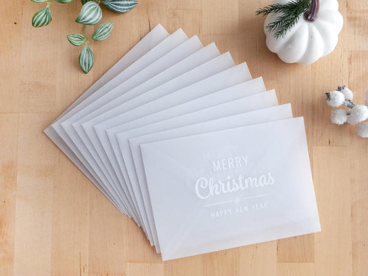 Merry Christmas & Happy New Year Envelopes – 20 pcs Clear Vellum Envelope for Holiday Cards, Greetings, Invitations, Gift Wrap, 5×7" A7 Size
