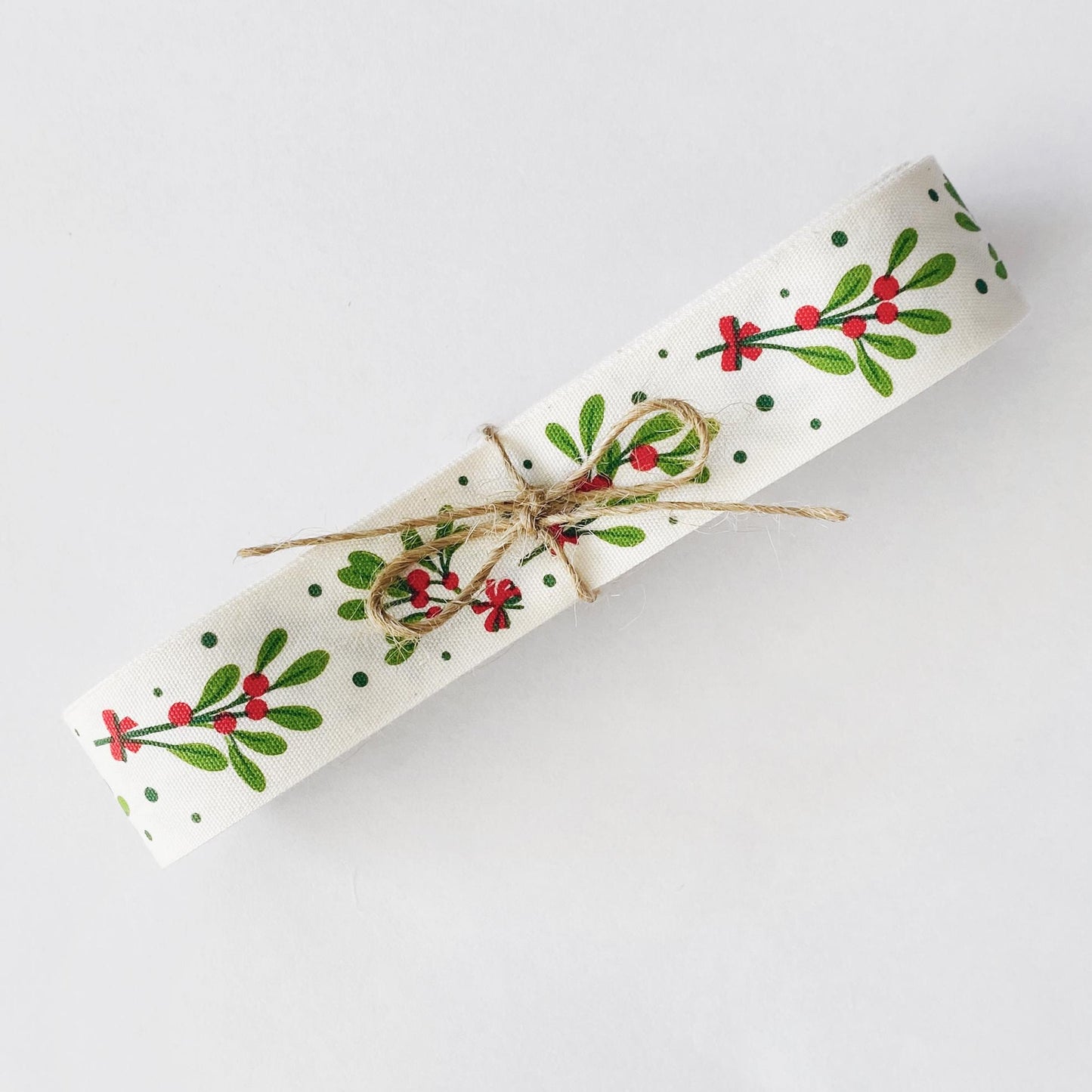 Christmas Ribbon Set – 3 pcs, 1" (25 mm) Premium Cotton Ribbons, Merry Christmas & Mistletoe Print for Gift Bows, Holiday Wrapping, New Year
