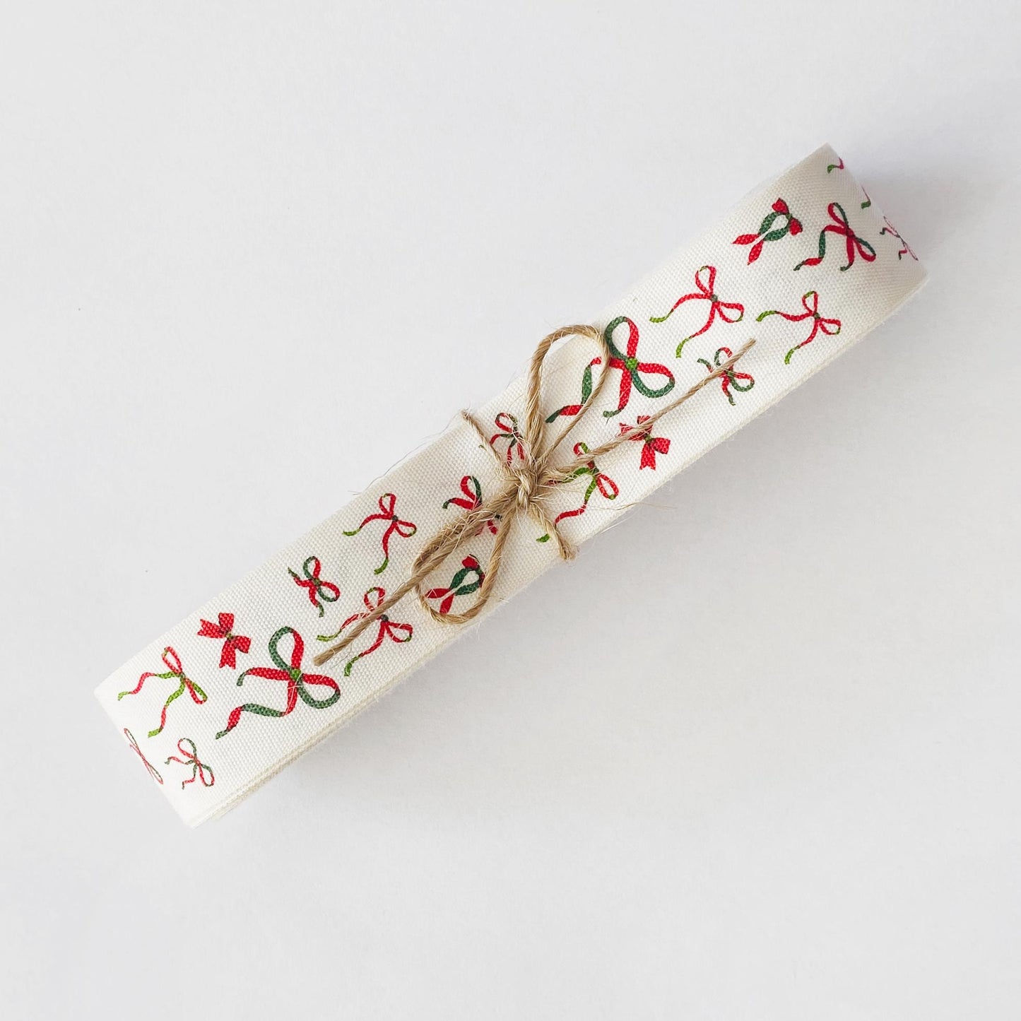 Christmas Ribbon Set – 3 pcs, 1" (25 mm) Premium Cotton Ribbons, Merry Christmas & Mistletoe Print for Gift Bows, Holiday Wrapping, New Year