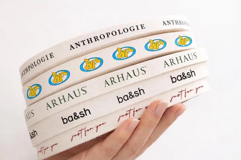 Branded Cotton Ribbon with Custom Logo, Small Business Packaging Tape 100 Yards Personalized Printed Ribbon.